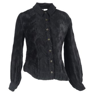 Ganni Ganni Pleated Button-Down Blouse in Black Polyester