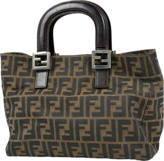 Fendi Brown Canvas Leather Handbag Tote Bag (Pre-Owned)