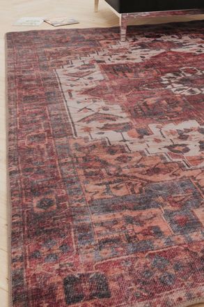 Kukoon Scarlet Distressed Soft Washable Liquid Repellent Living Room Area Rug in Burgundy | Size: 280 cm x 380 cm