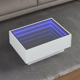 Berkfield Home Coffee Table with LED White 70x50x30 cm Engineered Wood | Size: 70 x 50 x 30 cm