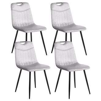 Beliani Conjunto De 4 Sillas De Comedor Modernas De Terciopelo Con Patas De Hierro Negras Con Recubrimiento En Polvo Gris Claro Argyle