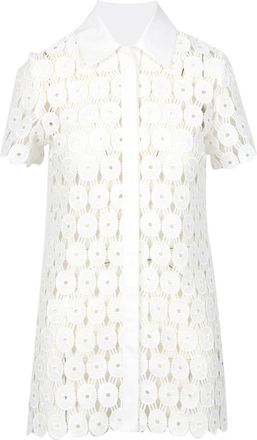 Erika Cavallini Semi Couture Witte Katoenen Macrame Puntkraag Blouse - Dames - Overhemden - Wit - M - Katoen - Overhemden