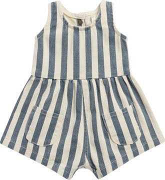 Rylee + Cru Dani Stripe Denim Romper in Natural at Nordstrom, Size 12-18M