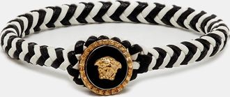 Versace Medusa Head Braided Bi-Color Leather Toggle Bracelet
