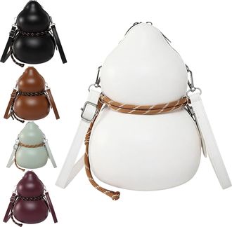 Generic QCDZSW Womens Vintage Calabash Shoulder Bag, Faux Leather Gourd Shape Crossbody Purse with Adjustable Strap, Large Capacity(White)