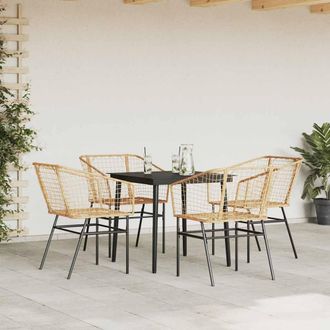 Berkfield Home Beautiful 5 Piece Garden Dining Set Brown Poly Rattan Glass in Tan