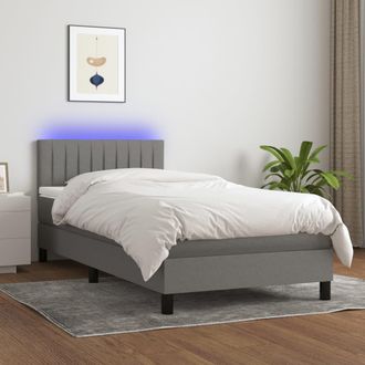 vidaXL Cama Box Spring Colch&oacute;n Y Luces Led Tela Gris Oscuro 90x200 Cm Vidaxl