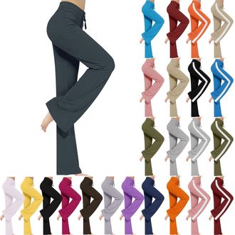 Generic Bootcut Yoga Pants for Women High Waist Flared Leggings Stretch Drawstring Wide Leg Sweatpants Workout Gym Work Sport Pant Bottom Bootleg Tummy Contro