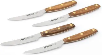 Arcos Arcos Serie Nordika - Set 4 Cuchillos Chuleteros - Acero Inoxidable Nitrum - Hoja De 100 Mm - Mango De Madera Ovengkol 100% Natural De Bosques Certifi