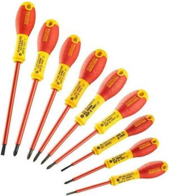 Stanley Set di 10 Cacciaviti - STANLEY FATMAX - FMHT62573-0 - Isolati 1000V - Elettricista + Phillips + Pozidriv + Tester