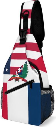 Generic U.S. And Dominican Republic Flag Mens Shoulder Bags Sling Crossbody Backpack Travel Hiking Chest Bag with Small Side 38x20cm