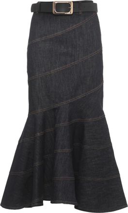 Self Portrait Denim Rok met Riem - Dames - Spijkerrokken - Blauw - XS - Denim - Rokken