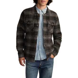 Lucky Brand Jacquard Plaid Knit Button-Up Shirt in Dark Black Mutli at Nordstrom, Size Xx-Large