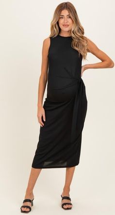 Pinkblush Sleeveless Waist Tie Midi Dress in Black at Nordstrom, Size Medium