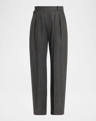 Khaite Dugan Pleated Tapered-Leg Ankle Pants