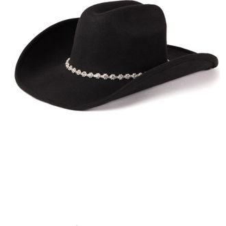 San Diego Hat Company Crystal Flower Trim Cowboy Hat in Black at Nordstrom