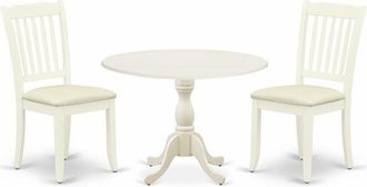 East West Furniture DMDA3-LWH-C 3 Piece Dining Room Table Set Includes 1 Drop Leaves Dining Room Table and 2 Linen White Wooden Dining Chairs with Slatted Back - Linen Wh