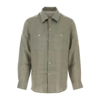 Brunello Cucinelli Brunello Cucinelli, Casual Shirts, male, Gray, Size: 2XL Linen Easy Fit Shirt with Chest Pockets