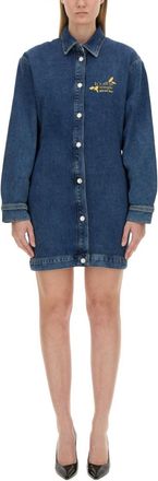 Moschino Denim Solid Shirt Collar Mini Dress