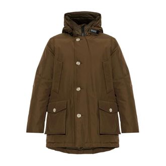 Woolrich Jassen, Heren, Bruin, XL, Katoen, Pufferjack met capuchon