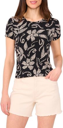 Vince Camuto Keyhole Short Sleeve Top in Rich Black at Nordstrom, Size Large