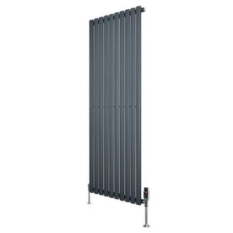 MonsterShop Oval Single Column Radiator & Valves - 1600mm x 600mm - Anthracite in Grey