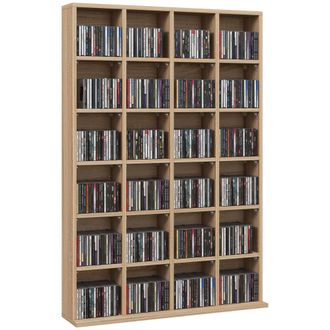 HOMCOM DVD CD Media Storage Rack - Video Display Unit - 89 X 130.5 Cm - Natural Wood Finish/Grey - Natural wood finish | TJ Hughes