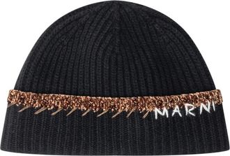 Marni Ribgebreide Beanie - Heren - Hoeden - Zwart - M - Wol - Accessoires