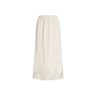 Alberta Ferretti Straight Midi Skirt with Lace Trim - female - Alberta Ferretti - Midi Skirts - Beige - XS - Skirts