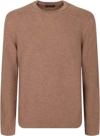 Zanone Lange Mouwen Wol Trui - Heren - Ronde hals truien - Beige - 2XL - Wol - Truien & Vesten