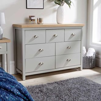 Home Source Industries Avon 7 Drawer Chest Bedroom Storage Unit 36mm Top in Grey