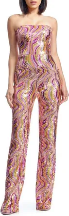 Dress The Population Andy Sequin Strapless Jumpsuit in Bright Fuchsia Multi at Nordstrom, Size X-Large