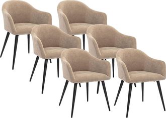 Vente-Unique Conjunto de 6 sillas BIBO - con brazos - Metal con acabado aterciopelado - Beige