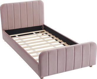 Vente-Unique Vente-unique - Letto 90 X 190 Cm Velluto Con Cuciture Verticali Rosa - Rogadi