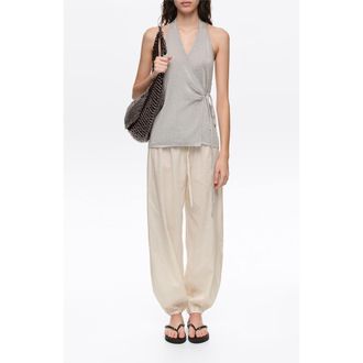 Bimba & Lola Metallic wrap knit top in Silver at Nordstrom, Size X-Small