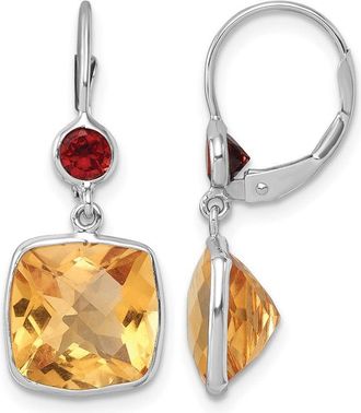 Diamond2Deal 14K White Gold Citrine and Garnet Leverback Drop Dangle Earrings