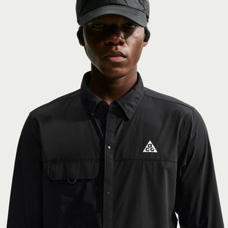 Nike Mens Nike ACG Aireez Long-Sleeve Button-Up Trail Running Top in Black | IM5144-010