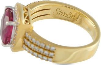 Simon G. Jewelry Anello in oro giallo 18 carati con diamanti e rubellite