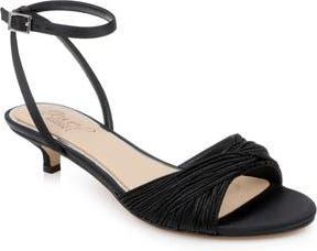 Badgley Mischka Nance Ankle Strap Kitten Heel Sandal in Black Satin at Nordstrom Rack, Size 6.5