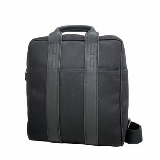 Herm&egrave;s Black Toile Chevron Backpack (Pre-Owned)