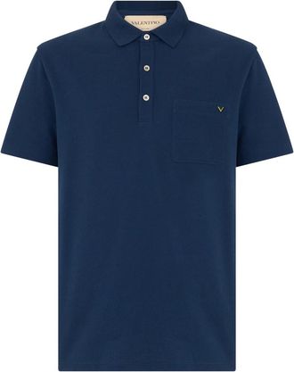 Valentino Garavani Pique Katoenen Polo Met VGold - Heren - Polos - Blauw - L - Katoen - Tops
