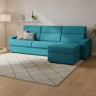 Dmora Sof&aacute; Cama Con Chaise Longue Pusiano, Desenfundable, Contenedor Made In Italy, Impermeable, Multiposici&oacute;n, 280x160 Cm Azul
