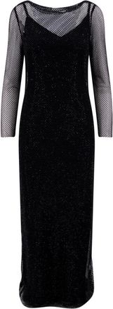 Max Mara Zwarte- versierde jurk met boothals - Dames - Maxi kleedjes - Zwart - XS - Satijn - Kleedjes