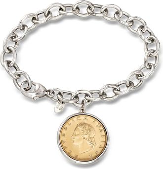 Ross-Simons Italian Genuine 20-Lira Coin Charm Bracelet in Sterling Silver
