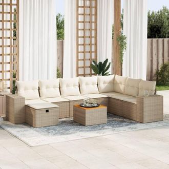 vidaXL Set De Sof&aacute;s De Jard&iacute;n Con Cojines 9 Pzas Rat&aacute;n Sint&eacute;tico Beige Vidaxl