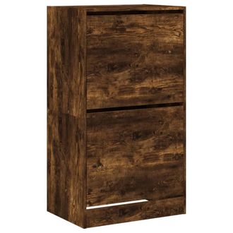 Berkfield Home Shoe Cabinet with 2 Flip-Drawers Smoked Oak 60x42x108 cm in Brown | Size: 60 x 42 x 108 cm