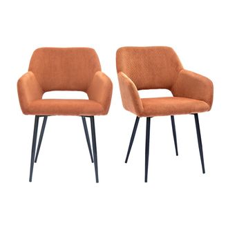 Miliboo Miliboo - Set De 2 Sillas De Pana Terracota Y Metal Negro Laurette