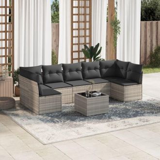 vidaXL Vidaxl - Set De Sof&aacute;s De Jard&iacute;n 8 Pzas Y Cojines Rat&aacute;n Sint&eacute;tico Gris