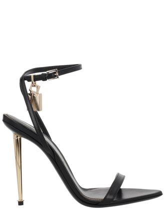 Tom Ford Black Padlock Charm Metallic Stiletto Sandals