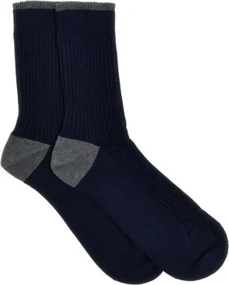 Brunello Cucinelli Navy Dark Grey Ribbed Cotton Socks, Size S